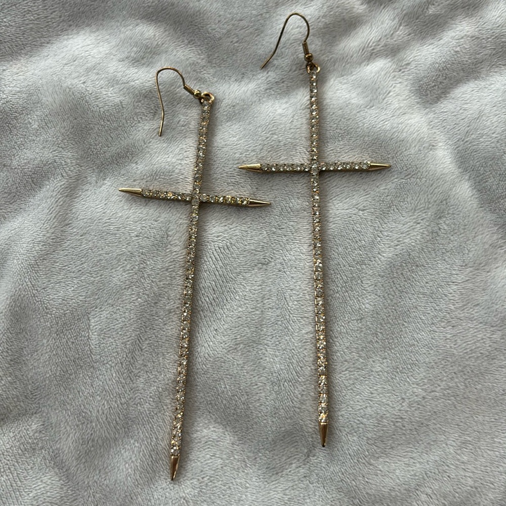 Aldo gold and diamond cross earrings